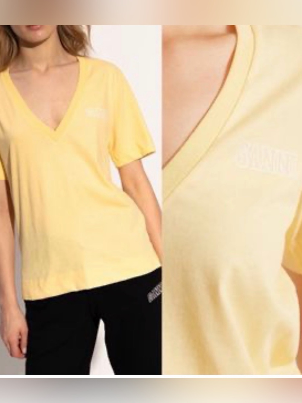 GANNI. Short Sleeve V Neck Tee Yellow Size Medium